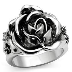 3W210 - Rhodium Brass Ring with AAA Grade CZ  in Clear