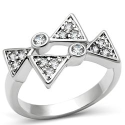 3W225 - Rhodium Brass Ring with AAA Grade CZ  in Clear