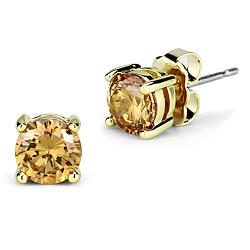 3W547 - Gold Brass Earrings with AAA Grade CZ  in Champagne