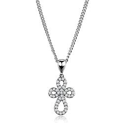 3W845 - Rhodium Brass Chain Pendant with AAA Grade CZ  in Clear