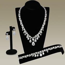 3W925 - Rhodium Brass Jewelry Sets with AAA Grade CZ  in Clear