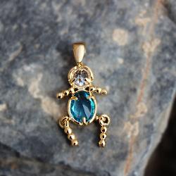 LOA1382 - Gold Plating Brass Pendant with AAA CZ in Aquamarine