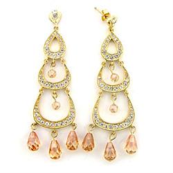 7X372 - Gold 925 Sterling Silver Earrings with AAA Grade CZ  in Champagne