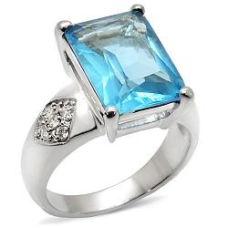 9X012 - Rhodium Brass Ring with Synthetic Synthetic Glass in Sea Blue