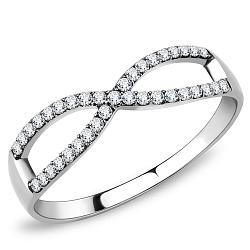 DA041 - High polished (no plating) Stainless Steel Ring with AAA Grade CZ  in Clear