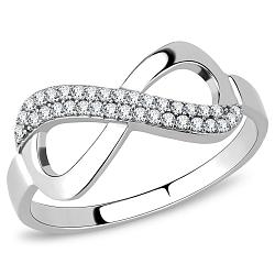 DA054 - High polished (no plating) Stainless Steel Ring with AAA Grade CZ  in Clear
