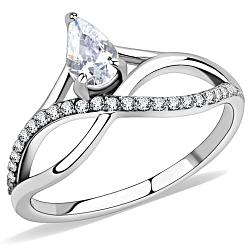 DA149 - High polished (no plating) Stainless Steel Ring with AAA Grade CZ  in Clear
