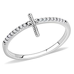 DA161 - High polished (no plating) Stainless Steel Ring with AAA Grade CZ  in Clear
