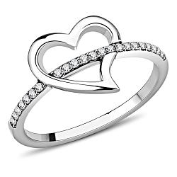 DA164 - High polished (no plating) Stainless Steel Ring with AAA Grade CZ  in Clear