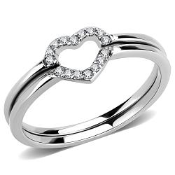 DA245 - High polished (no plating) Stainless Steel Ring with AAA Grade CZ  in Clear