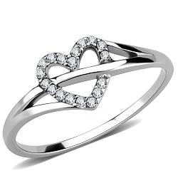 DA259 - High polished (no plating) Stainless Steel Ring with AAA Grade CZ  in Clear