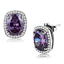 DA298 - High polished (no plating) Stainless Steel Earrings with AAA Grade CZ  in Amethyst