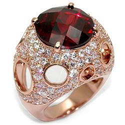 LO1507 - Rose Gold Brass Ring with AAA Grade CZ  in Garnet