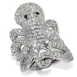 LO1524 - Rhodium Brass Ring with Top Grade Crystal  in Clear