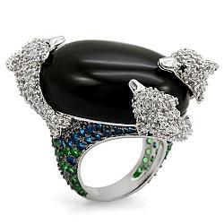 LO1547 - Rhodium + Ruthenium Brass Ring with AAA Grade CZ  in Multi Color