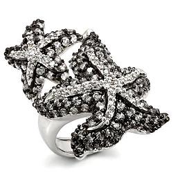 LO1581 - Rhodium + Ruthenium Brass Ring with AAA Grade CZ  in Clear