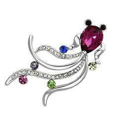 LO2905 - Flash Rose Gold White Metal Brooches with Synthetic Glass Bead in Fuchsia