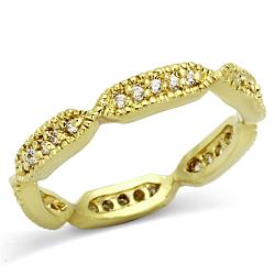 LO3001 - Gold Brass Ring with AAA Grade CZ  in Clear