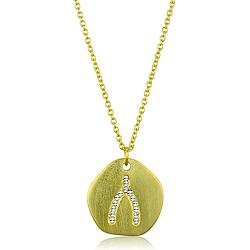 LO3479 - Gold & Brush Brass Chain Pendant with Top Grade Crystal  in Clear