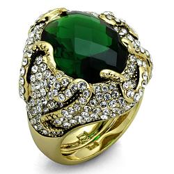 LO3588 - Flash Gold Brass Ring with Synthetic Synthetic Glass in Emerald