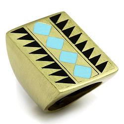 LO3595 - Antique Copper Brass Ring with Epoxy  in Turquoise