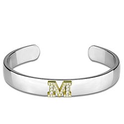LO3624 - Reverse Two-Tone White Metal Bangle with Top Grade Crystal  in Clear