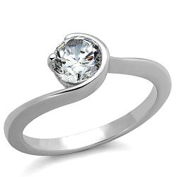 LO3639 - Rhodium Brass Ring with AAA Grade CZ  in Clear