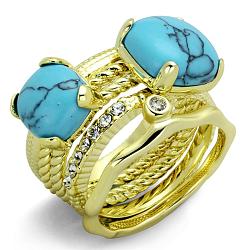 LO3650 - Gold Brass Ring with Synthetic Turquoise in Sea Blue