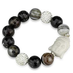 LO3778 - Rhodium Brass Bracelet with Synthetic Onyx in Multi Color