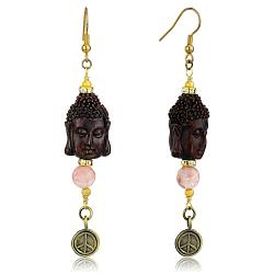 LO3808 - Antique Copper White Metal Earrings with Synthetic Glass Bead in Rose
