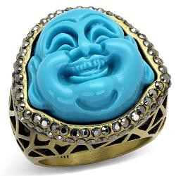 LO3884 - Antique Copper Brass Ring with Synthetic Synthetic Stone in Capri Blue