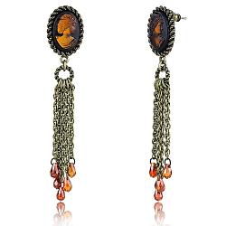 LO4185 - Antique Copper Brass Earrings with Synthetic Synthetic Stone in Smoked Quartz