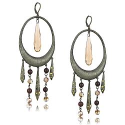 LO4192 - Antique Copper Brass Earrings with Synthetic Synthetic Glass in Champagne