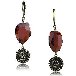 LO4193 - Antique Copper Brass Earrings with Synthetic Synthetic Glass in Garnet