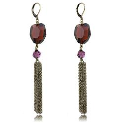 LO4202 - Antique Copper Brass Earrings with Synthetic Synthetic Glass in Garnet