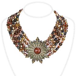 LO4210 - Antique Copper Brass Necklace with Synthetic Onyx in Garnet