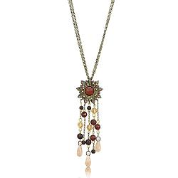 LO4215 - Antique Copper Brass Chain Pendant with Synthetic Onyx in Garnet