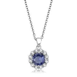 LO4697 - Rhodium Brass Chain Pendant with Synthetic Synthetic Glass in Tanzanite