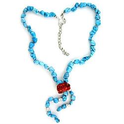 LOA113 - Rhodium Brass Necklace with Synthetic Turquoise in Sea Blue