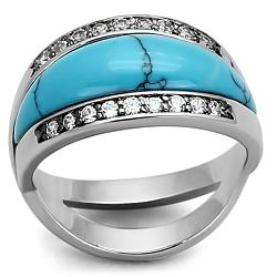 LOA882 - Rhodium Brass Ring with Synthetic Turquoise in Sea Blue