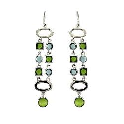 LOAS1334 - Rhodium 925 Sterling Silver Earrings with AAA Grade CZ  in Peridot
