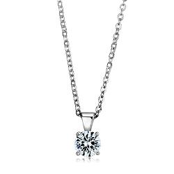 LOS890 - Rhodium 925 Sterling Silver Chain Pendant with AAA Grade CZ  in Clear