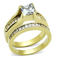 TK0W384 - IP Gold(Ion Plating) Stainless Steel Ring with AAA Grade CZ  in Clear