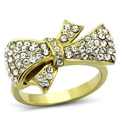 TK1032 - IP Gold(Ion Plating) Stainless Steel Ring with Top Grade Crystal  in Clear