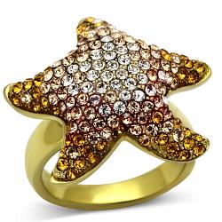 TK1034 - IP Gold(Ion Plating) Stainless Steel Ring with Top Grade Crystal  in Multi Color