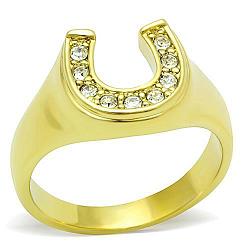 TK10616G - IP Gold(Ion Plating) Stainless Steel Ring with Top Grade Crystal  in Clear