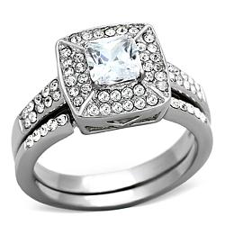 TK1088 - High polished (no plating) Stainless Steel Ring with AAA Grade CZ  in Clear