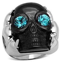 TK1118 - Two-Tone IP Black Stainless Steel Ring with Top Grade Crystal  in Blue Zircon
