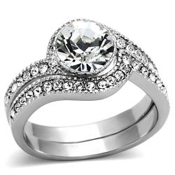 TK1155 - High polished (no plating) Stainless Steel Ring with Top Grade Crystal  in Clear