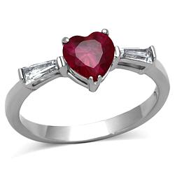 TK1221 - High polished (no plating) Stainless Steel Ring with AAA Grade CZ  in Ruby